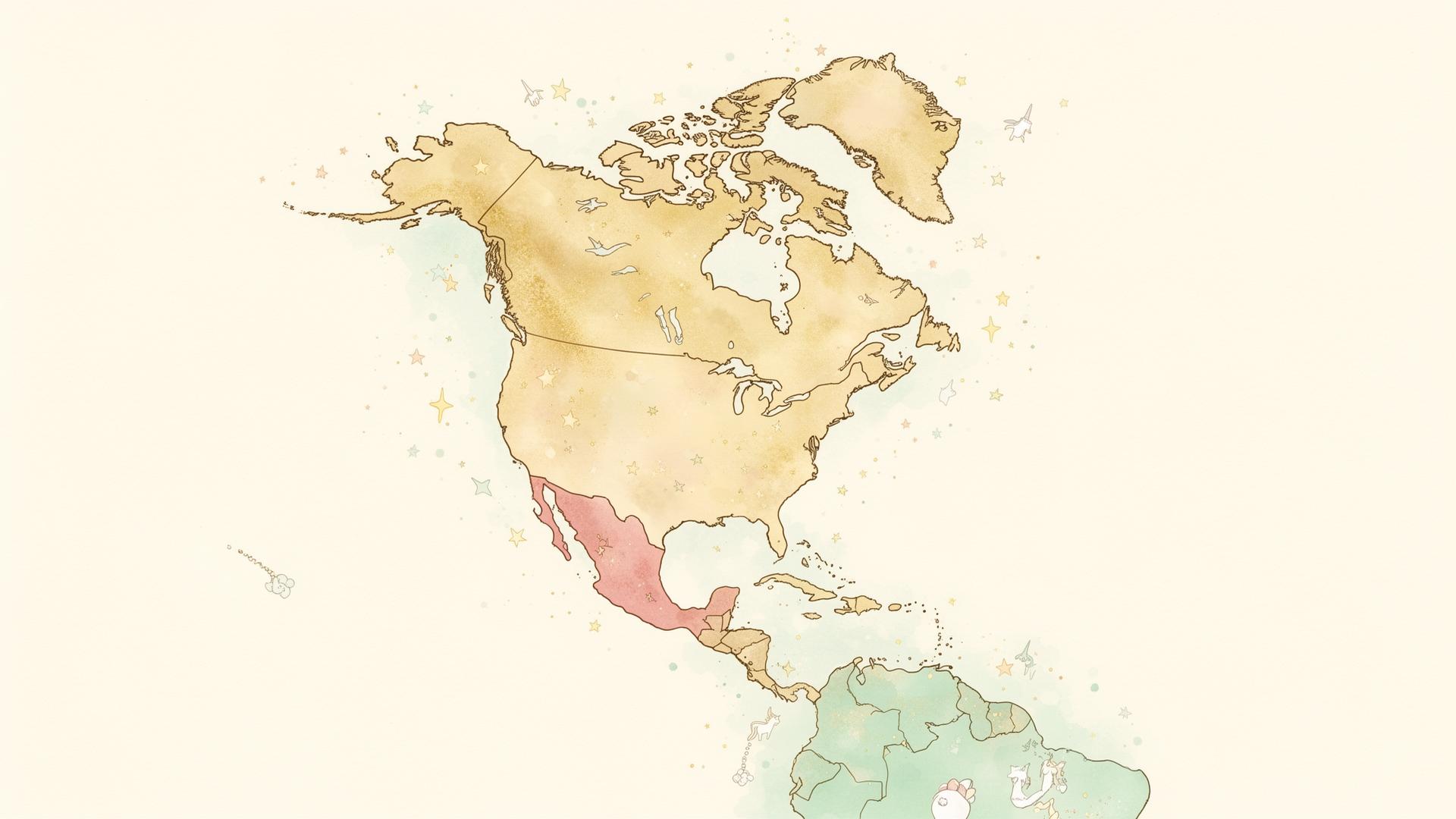 Illustrated storybook map of North America showing where Kindness Kits have travelled